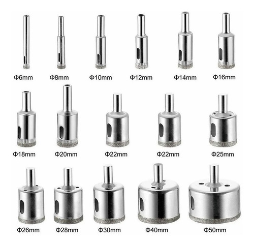 Imagen 2 de 6 de Brocas Copa Para Cerámicos Mármol Vidrio Piedra 16pcs
