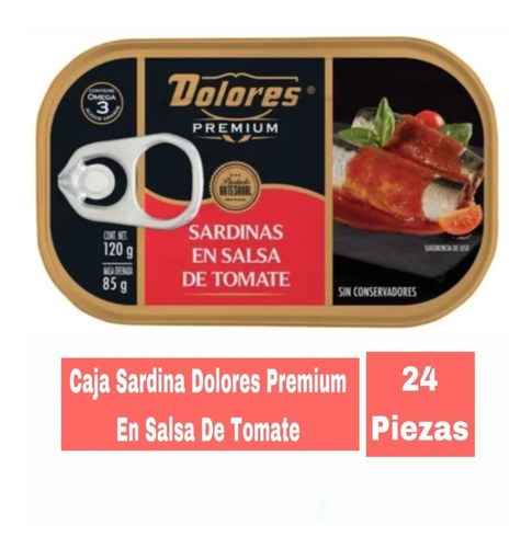 Caja Sardina Dolores Premium En Salsa De Tomate 24 Pzs