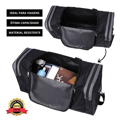Mala De Mão Bolsa Para Viagem Extra Grande 60 Litros Masculina Reforçada Academia Com Alça De Ombro Zafin Cor Cinza