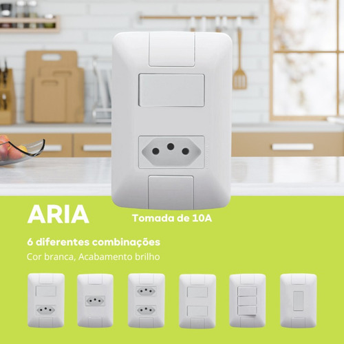 Set de 1 interruptor y 1 enchufe 20a Aria Tramontina Color Blanco