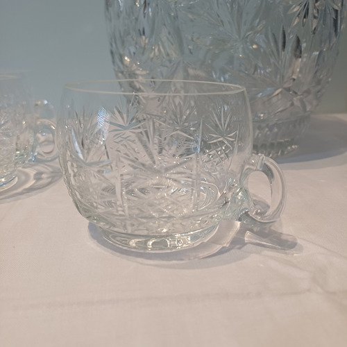 Ponchera De Cristal Tallado Con Tazas (Usado)