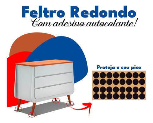 Imagem 5 de 6 de Feltro Protetor Moveis Redondo C/ 32 Unidades Cadeira Mesa