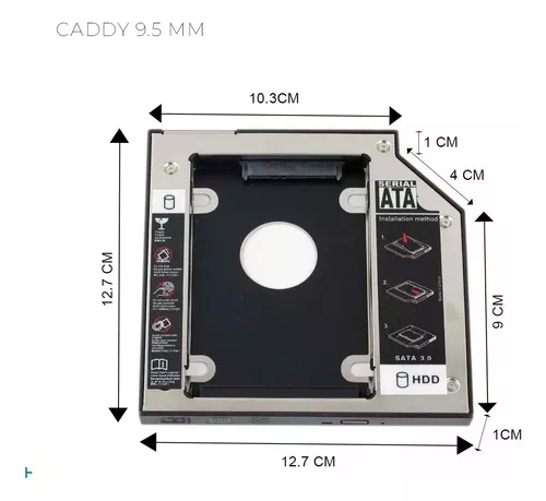 Caddy Adaptador de notebook de 9.5mm para disco duro SSD HDD