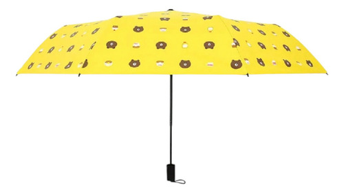 Paraguas Sombril De Oso Dibujo Animado Automatico Plega, Uv Amarillo Estampado