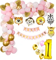 Comprar Set Globos Cumple Primer Añito 1 Año Nena Animalitos Selva 
