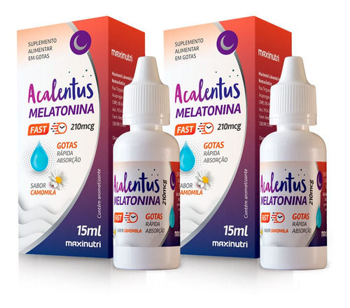 Kit 02 Acalentus Melatonina + Camomila Gotas 15ml Maxinutri Sabor Sem Sabor