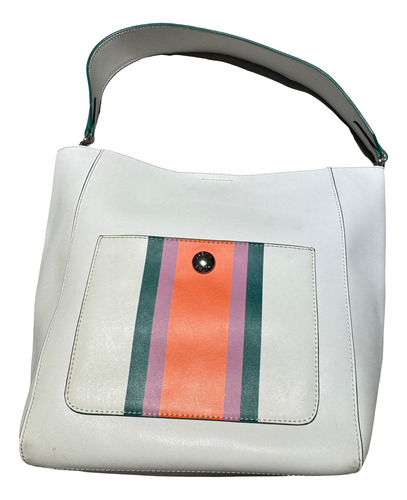 Cartera Jackie Smith Cuero - Interior Removible- Marianlomas Blanco Rayas Níquel Blanco (Usado)