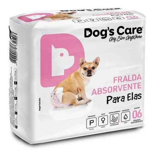 Fralda Descartável Higiênica P/ Cães Fêmea Dogs Care P 6 Un