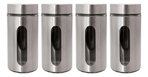 Kit 4 Pote Inox Visor Vítreo Fechamento Hermético 1,3 Litros