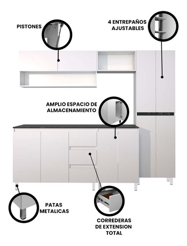 Cocina Integral Completa Decomobil Premium Minimalista Color Blanco - Mármol Negro