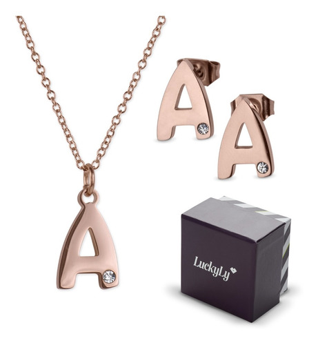 Set Joyería Mujer, Aretes Collar Inicial Letras Luckyly