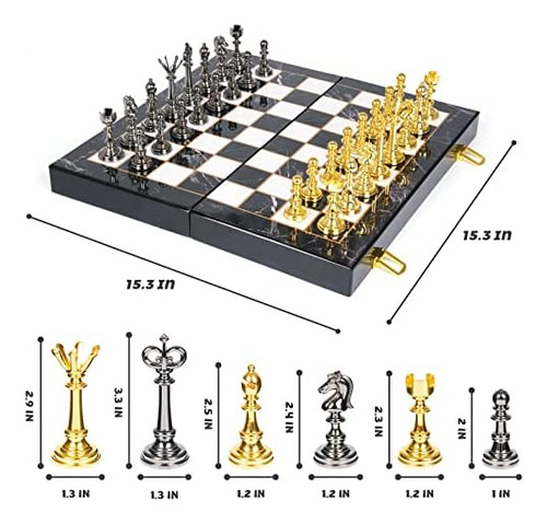 Juego De Ajedrez De Metal Y Juego De Damas De 15 Pulgadas (2
