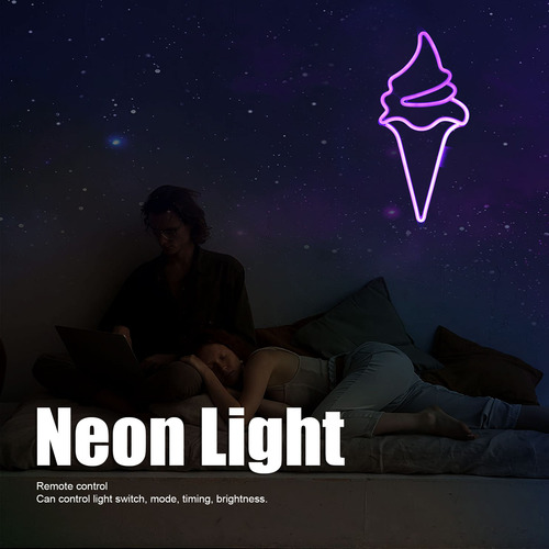 Letrero Led Con Forma De Helado Y Luz De Neón Con Mando A Di