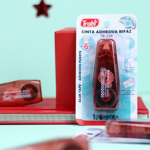Cinta Adhesiva Bifaz Tr-239 Trabi 6mmx6metros Color Transparente