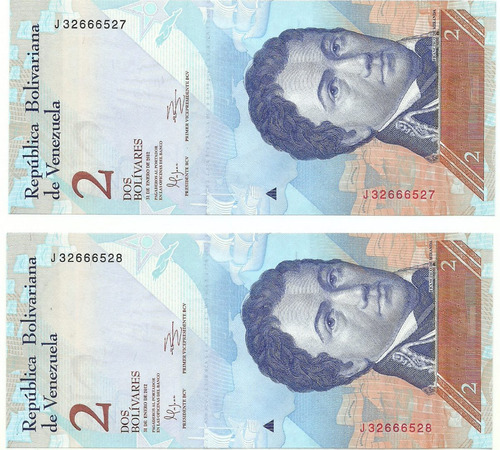 2 Billetes Consecutivos Bsf. 2  - J8 Enero 31 2012 