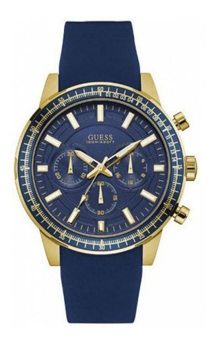 Reloj Guess Hombre Crono Caucho Azul Dorado W0802g2