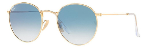 Óculos de sol Ray-Ban Round Oval Flat Lenses Large armação de metal cor polished gold, lente light blue de cristal degradada, haste polished gold de metal - RB3447N