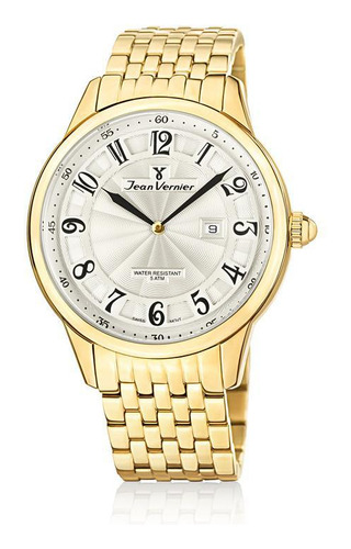 Relógio Pulso Jean Vernier Masculino Aço Dourado Jv01129