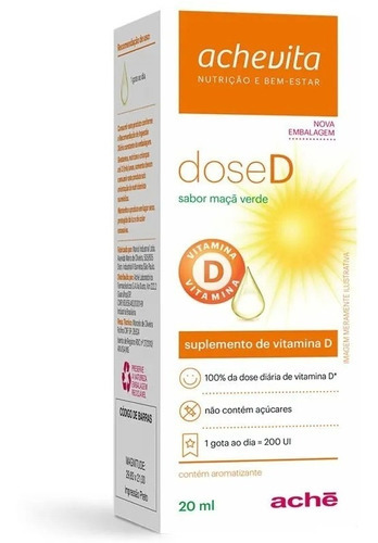 Dose D - Achevita Gotas 20 Ml - Suplemento Vit D Sabor Maçã Verde