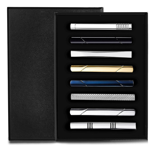 8 Pcs Gold Silver Tie Clips Set With Box .