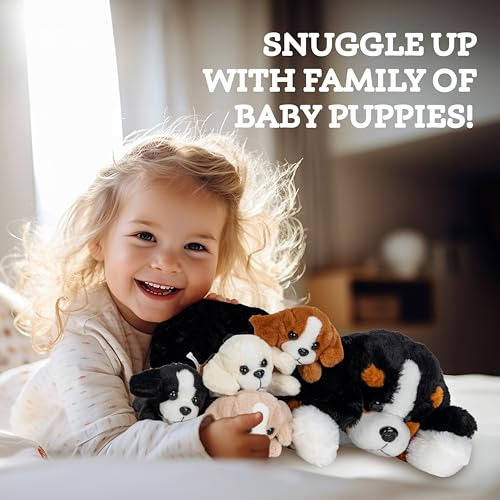 Peluche De Mamá Perro Con 4 Cachorros Abrazables