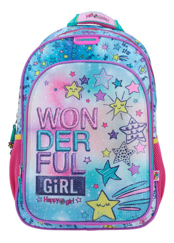 Mochila 3d Escolar Chenson Happy Girl Primaria Niña Porta Tablet Color Violeta