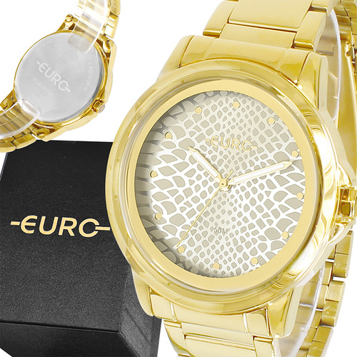 Relógio Feminino Euro Glitz Casual Top Aço Inoxidável Pulseira Dourado