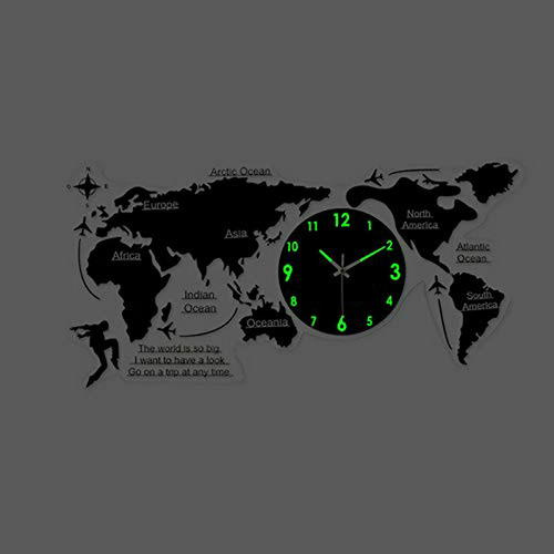 Reloj De Pared - Qwqqaq Reloj De Pared Con Mapa Del Mundo Pa