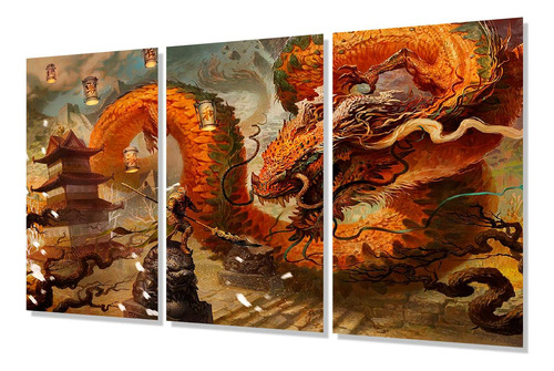 Cuadro Trip 60x90  Dragon Contra Guerrero Arte Chino