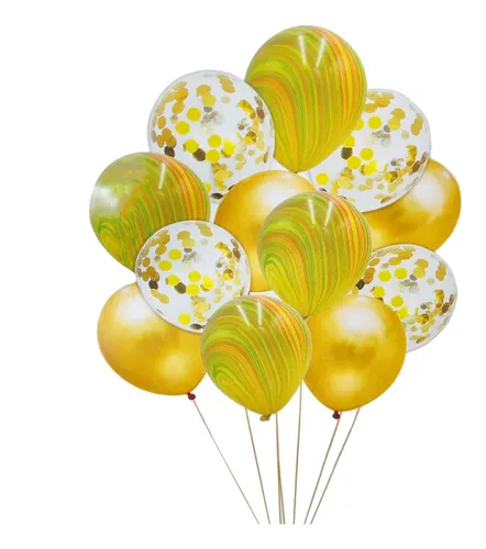 comprar 12 Globos Metalicos  Dorado Confeti Transparentes Marmoleado