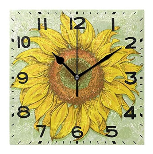 Reloj De Pared Cuadrado Con Diseño De Girasol Con Diseño De