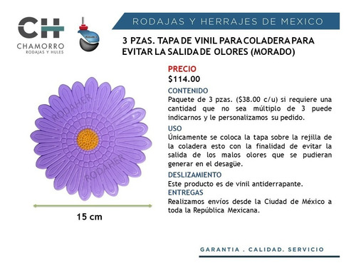 Tapa Para Coladera Para Evitar Olores De Vinil Paq. 3 Morado