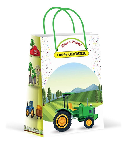 Premium Green Tractor Party Bags, Farm Party Favor Bags, New