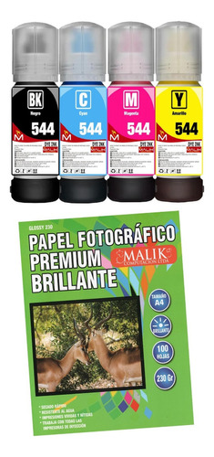 Papel Glossy 230gm 100 Hojas + 4 Tintas Para Epson L3560