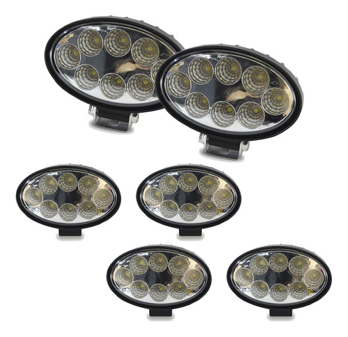 Kit 6 Farol Milha 8 Led 24w 12v 24v Oval Carro Trator