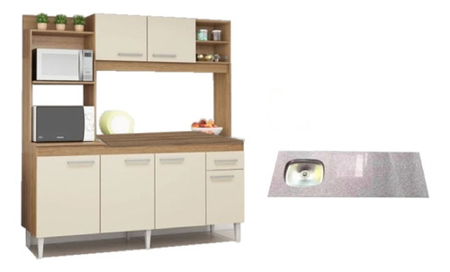 Cocina Compacta Alacena + Mesada De Granito, Mueble Cocina