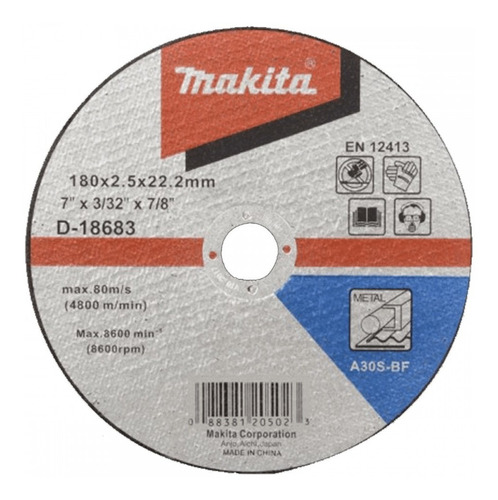 Disco Abrasivo Corte Metal 7  2.5mm A30s Makita D-18683