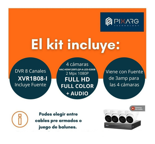 Imagen 2 de 7 de Kit 4 Cámaras Dahua Hd Audio Exterior Hd Dvr 8 Canales P2p