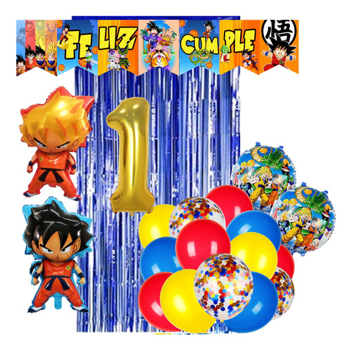 Pack Decoración Globos Dragon Ball Z Numero Banderin Cortina