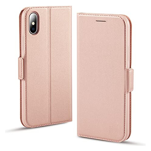 Funda Para iPhone X iPhone XS Rosa Dorado De Piel Sintética