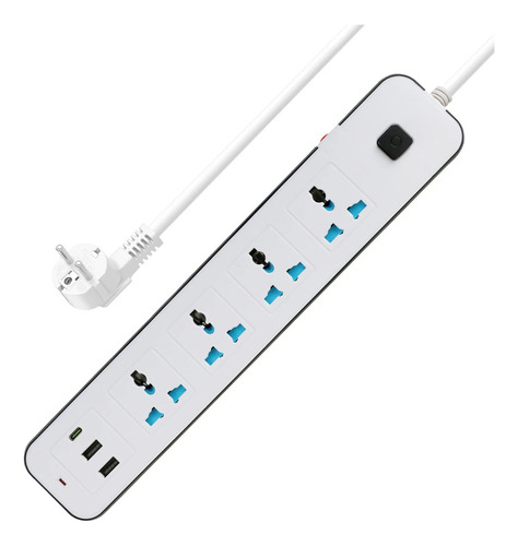 Zapatilla Electrica Alargue + Usb+ Tipo C Amt-636 Color Blanco