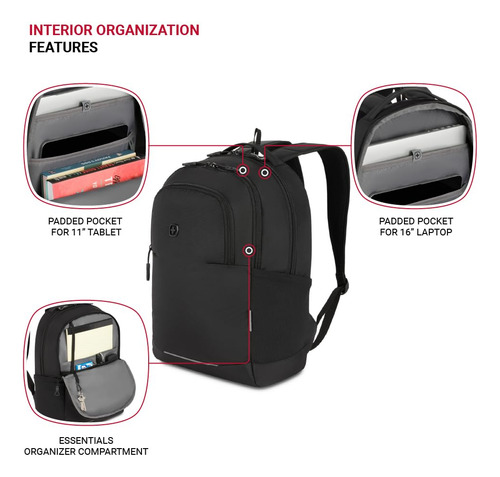 Mochila Swissgear Orientation Negra Para Portátil De 16 PuLG