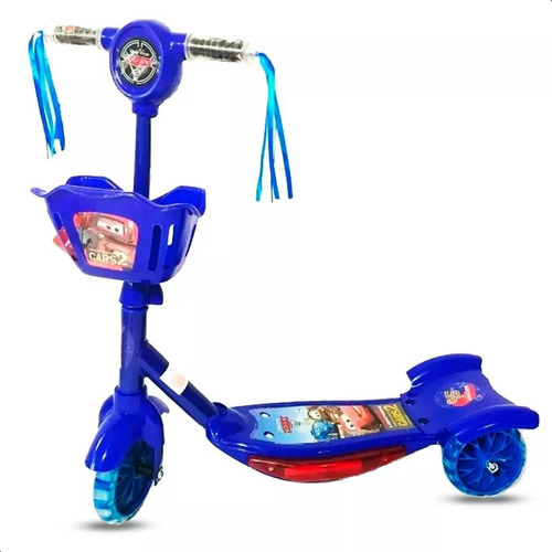 Patinete Musical Frozen Três Rodas Infantil Crianças 5 Anos Cor Azul Carros - Azul