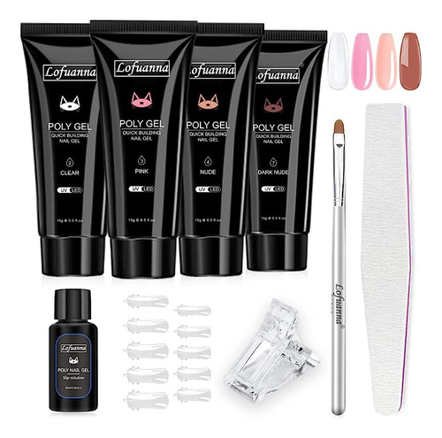 Kit 4 Uñas Gel Polietileno 4 Colores Con Deslizante Kit Inic