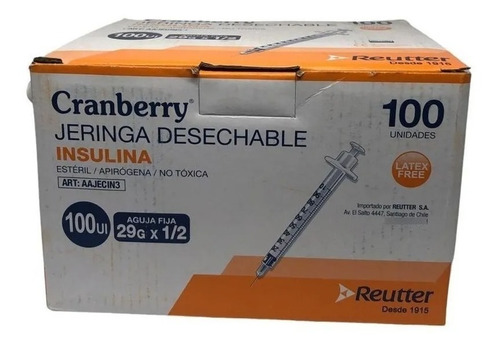 Jeringa Desechable Insulina 29g X 1/2  100 Uni Cranberry
