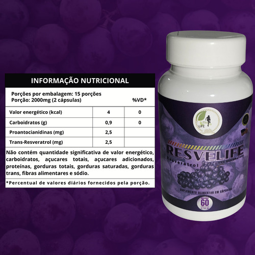 Kit 3 Semente De Uva Resveratrol Resvelife 60 Cáps Fits Life