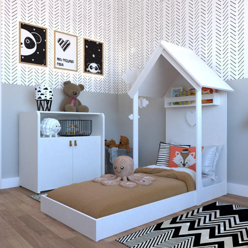 Quarto Infantil Com Cama E Armário Espresso Móveis Branco