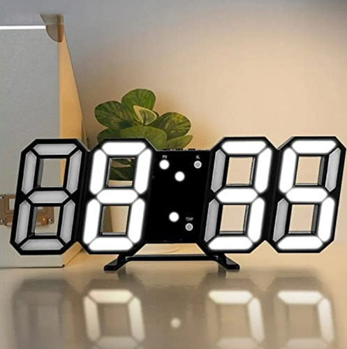 Reloj Digital Modelo 3d Para Mesa Pared Con Alarma Negro