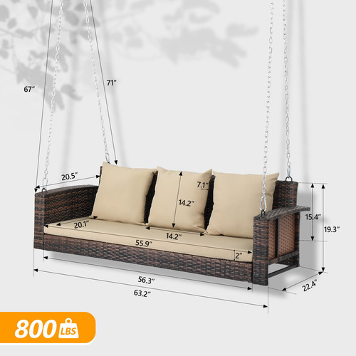 Columpio Colgante De Mimbre Resistente 800 Lb Con Cojines