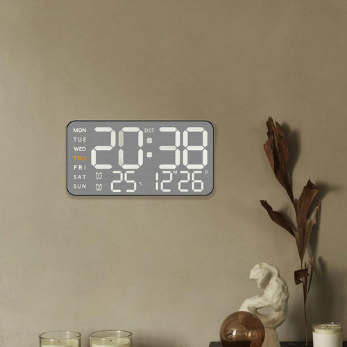 Reloj De Pared Digital Con Indicador De Fecha Y Concha Negra